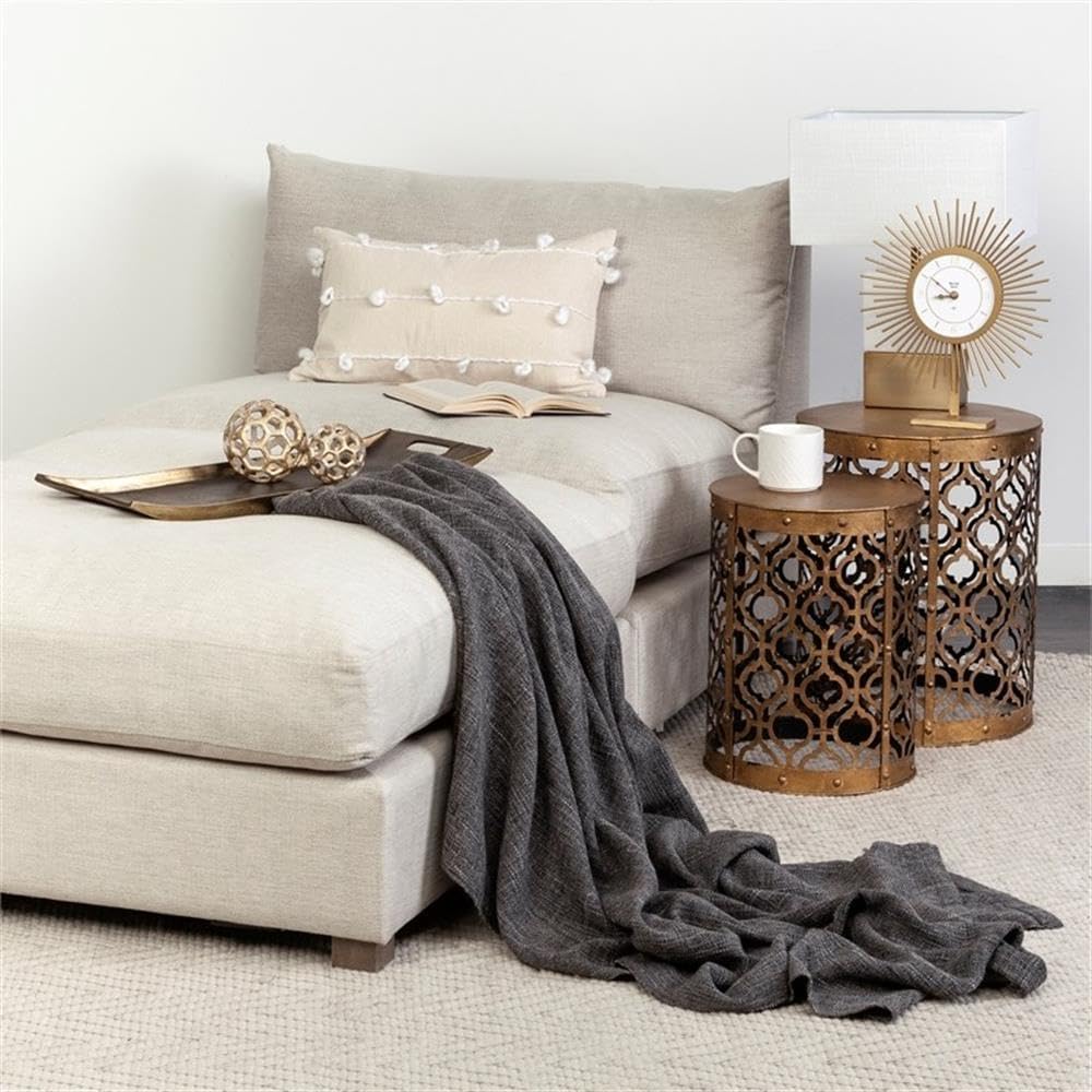 Pemberly Row Gold Cylindrical Metal Accent Tables, Set of 2, 16x15 in, Antique Finish, Moroccan-Inspired Lattice Design, Nesting Versatile Living Room or Home Décor Tables