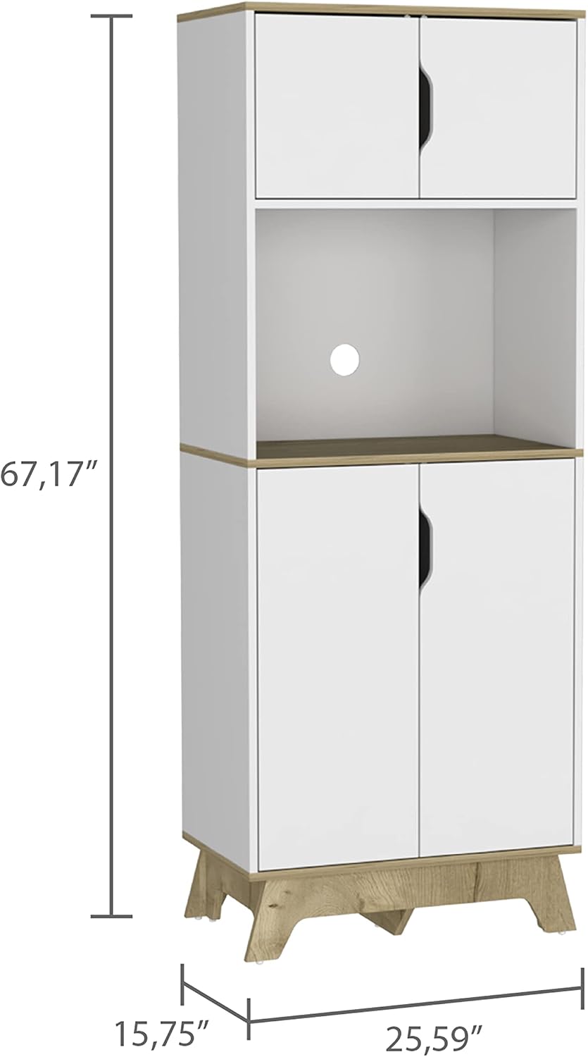Modern Kitchen Pantry, Storage Cabinet with 4 Doors, Particle Board, for Dining Room, Easy to Clean, White