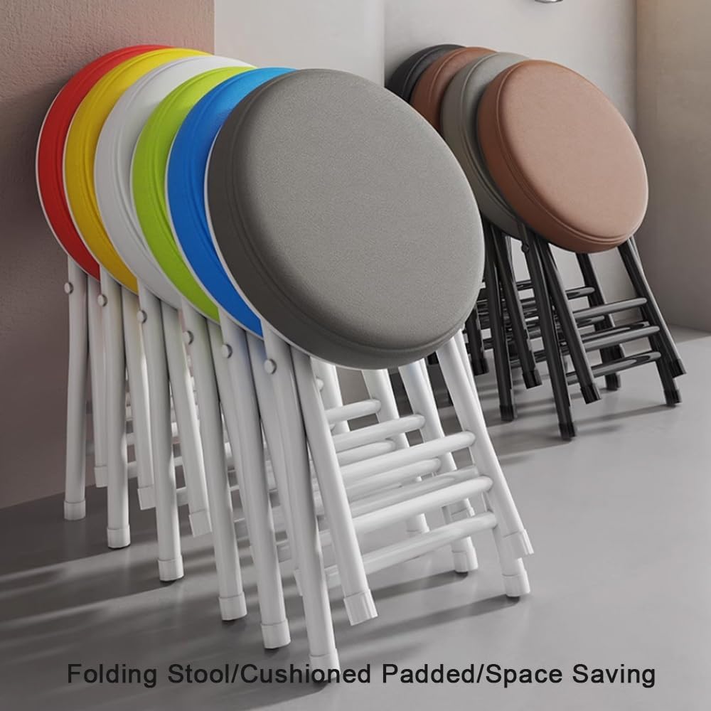 20" Home Folding Stool Collapsible Padded Bar Stool Round Kitchen Stools No Back Portable Breakfast Chairs PU Leather for Kitchen Breakfast Cafe(Yellow)