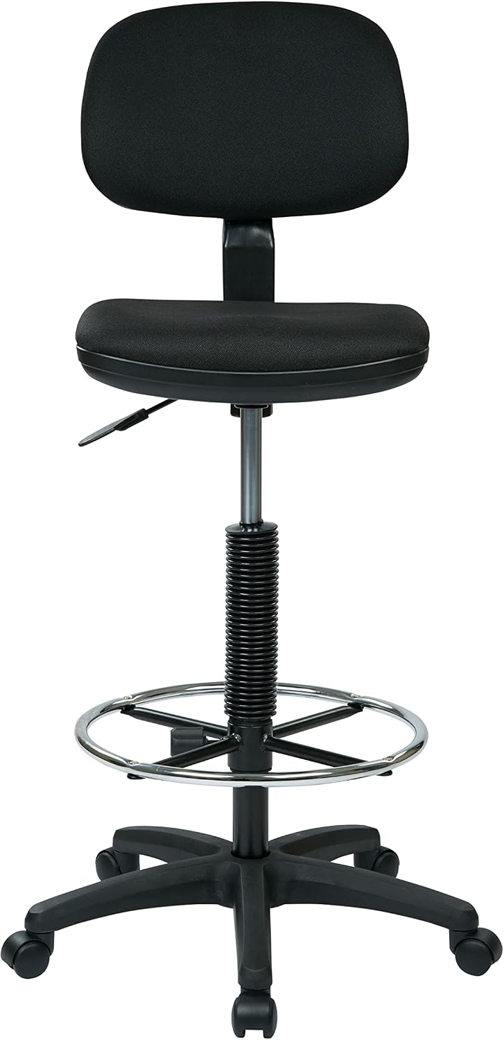 Office Star DC Series Adjustable Drafting Chair with Foot Ring and Sculptured Foam Seat, Icon Black Fabric