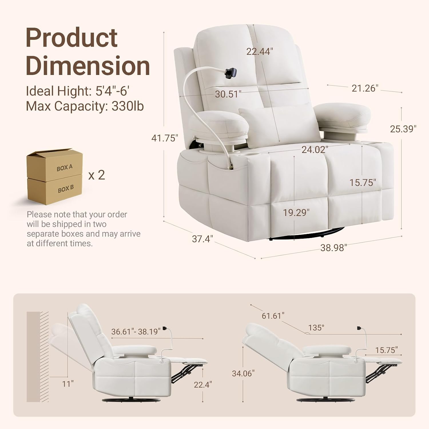 MAMAZING Lullapod Oversized Power Nursery Recliner Chair, Triple Motor Glider Rocker with Adjustable Armrests, 270° Swivel Rocking Chair Nursery with Dual Charging Port and Storage
