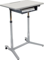 ECR4Kids 3S Mobile Adjustable Open Front Desk, Sit Stand, and Store, Classroom Furniture, Grey