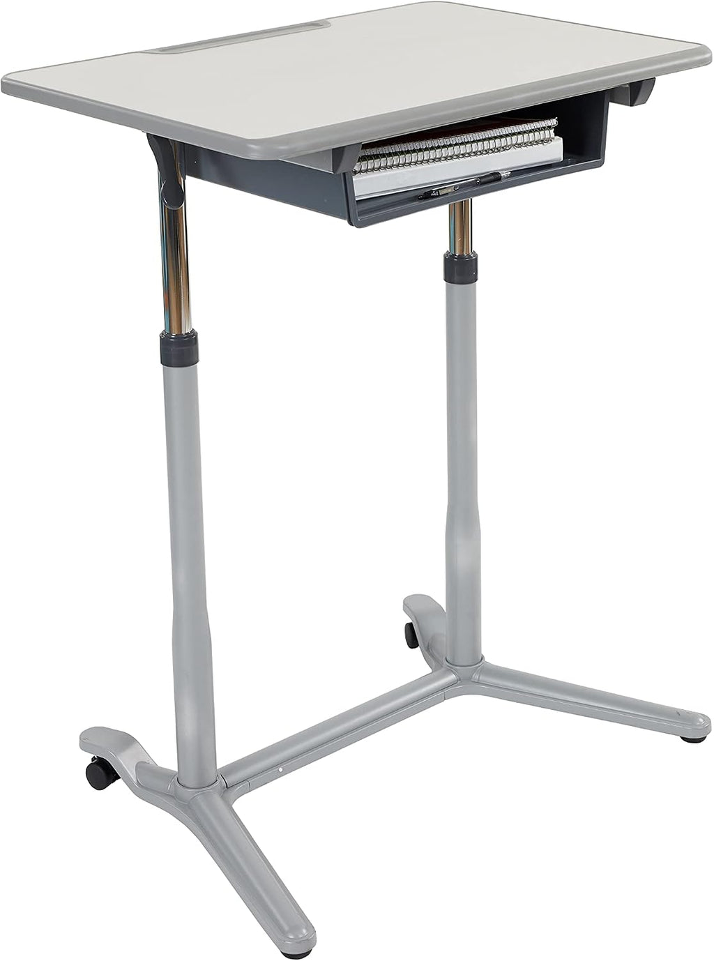 ECR4Kids 3S Mobile Adjustable Open Front Desk, Sit Stand, and Store, Classroom Furniture, Grey