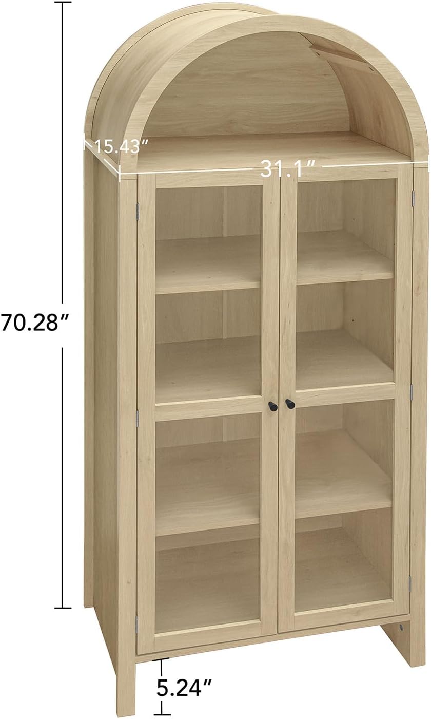 70.28 Inch High Arched Kitchen Pantry, Wooden Kitchen Storage Cabinet with Adjustable Shelves for Dining Room, Living Room, Entryway