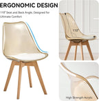 Dining Chairs Set of 4, Clear Acrylic Mid Century Modern Kitchen Chairs with Soft Padded and Wood Legs for Dinner Living Waiting Room Bedroom, Light Brown