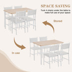 VECELO Dining Table Set for 4 with Chairs, 5-Piece Kitchen Table and Upholstered Padded Chairs Set for Small Space, Dining Room, Apartment, Natural White