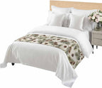 Yukro Brown Pine Cones Bed Runner Scarf, Green Leaves Branch Vintage Linen Twin Bed Scarf Runner, No Fading Decorative Bedding Scarf for Bedroom Hotels Homes and Guestrooms