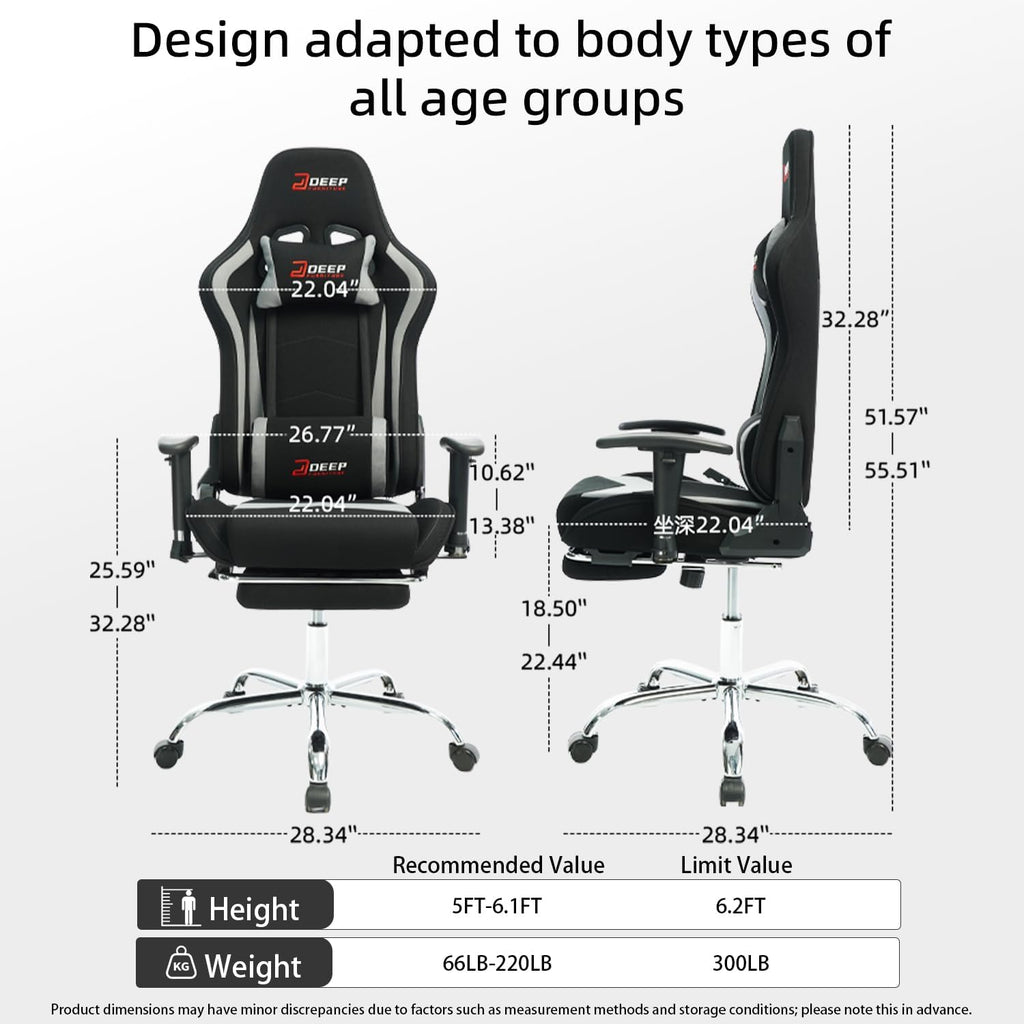 Fabric Gaming Chair, Skin-Friendly and Breathable, Manufactured by A Reputable Manufacturer, Safe and Stable, Specially Designed for Gaming.with Footrest Mg(1005-Gray)