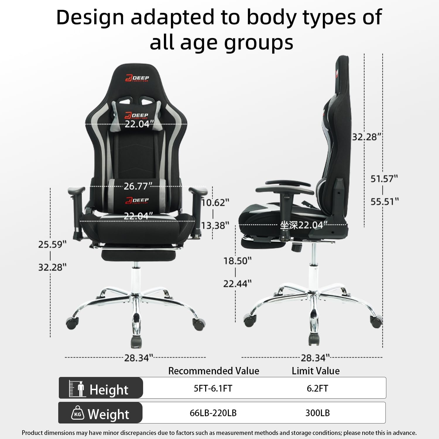 Fabric Gaming Chair, Skin-Friendly and Breathable, Manufactured by A Reputable Manufacturer, Safe and Stable, Specially Designed for Gaming.with Footrest Mg(1005-Gray)