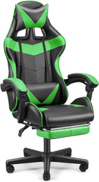 Huracan Gaming Computer Chair with Footrest, Adjustable Video Game Chairs for Adults, Heavy Duty Office Chair with Headrest and Lumbar Support, Green