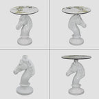 Horse Head Accent Table, Animal Statue End Table for Living Room, Decorative White Sculpture Side Table with Smooth Ceramic Finish, Compact Nightstand for Bedroom or Sofa Corner