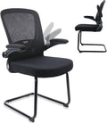CLATINA Office Chair No Wheels, Stationary Sled Base Reception Guest Chair with Flip Up Arms and Lumbar Support Desk Chair for Home Waiting Room Conference Lobby Kids Student Elderly(1PACK)