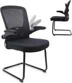 CLATINA Office Chair No Wheels, Stationary Sled Base Reception Guest Chair with Flip Up Arms and Lumbar Support Desk Chair for Home Waiting Room Conference Lobby Kids Student Elderly(1PACK)