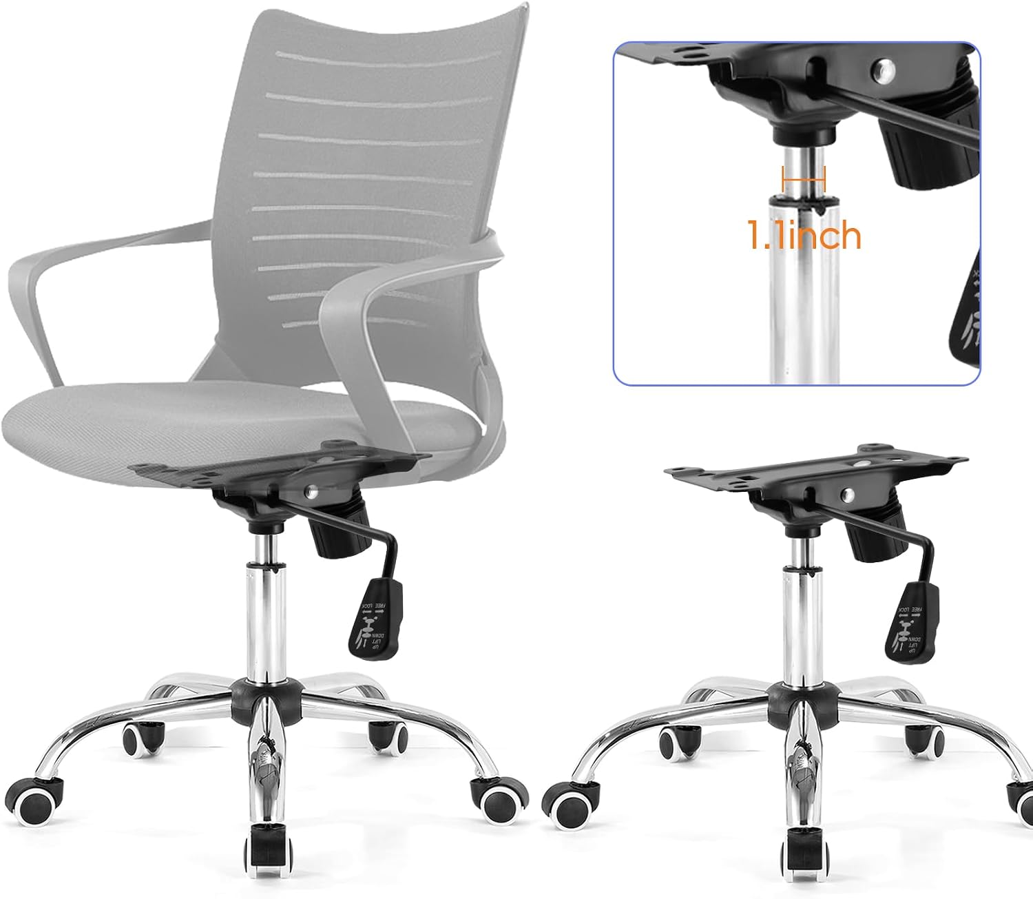 Wealrit Office Chair Tilt Base, Heavy Duty Control Lift Mechanism Black Swivel Base Plate 8.3" x 5.1" Mouting Holes Dimension Office Chair Parts Replacement