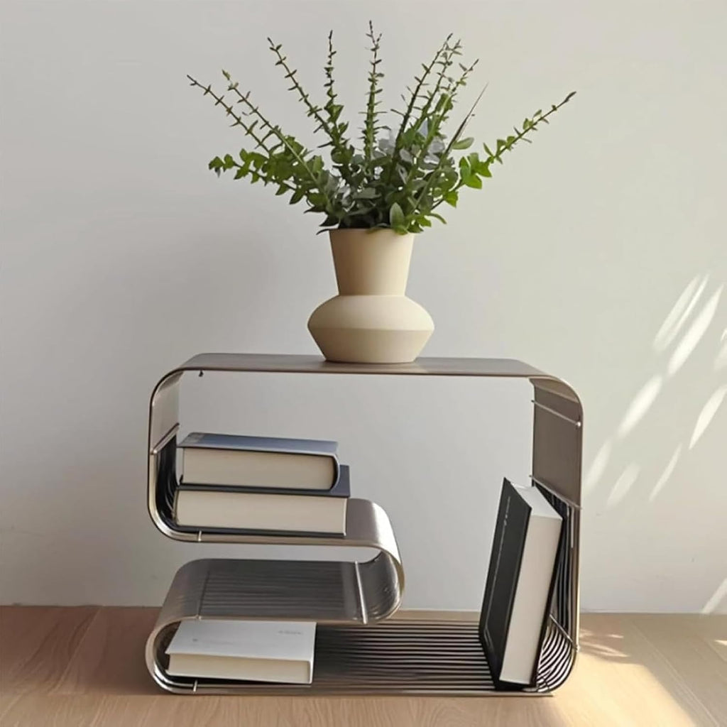 Smooth End Table & Side Table for Couch, Loading Bearing ，Vertical Design Small Sofa Table TV Tray for Living Room, Bedroom, Office & Casual Bar (Gold)