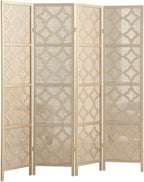 FurniFact Gold 4-Panel Wood Room Divider, Folding Screen, Fabric Panels, Diamond Design, Transitional Style, 70 Inch, Freestanding