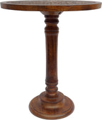 TUP THE URBAN PORT Ari 22 Inch Side End Table, Round Top, Hand Carved Indian Mandala Boho Accent, Brown Mango Wood