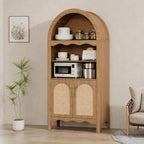 LINLUX 63" Arched Kitchen Pantry Cabinet, Arched Cabinet with Rattan Doors & Adjustable Shelves, Versatile Cupboard Arch Cabinets for Kitchen Storage, Dinning Room, Living Room, Entryway, Natural
