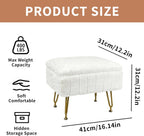 Small Foot Stool with Storage & Gold Metal Legs, Small Ottoman Foot Rest Under Desk for Couch, Chair, White Furry with High-Density Resilient Sponge
