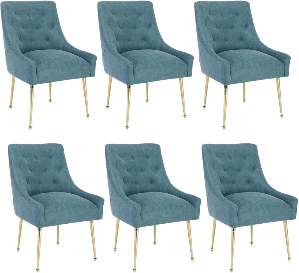 Dining Chairs Set of 6, Gold Leg Side Chair Faux Leather Vanity Mid-Century with Metal Legs Upholstered PU Leather Luxury Accent Chairs Living Room Restaurant