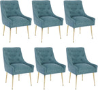 Dining Chairs Set of 6, Gold Leg Side Chair Faux Leather Vanity Mid-Century with Metal Legs Upholstered PU Leather Luxury Accent Chairs Living Room Restaurant