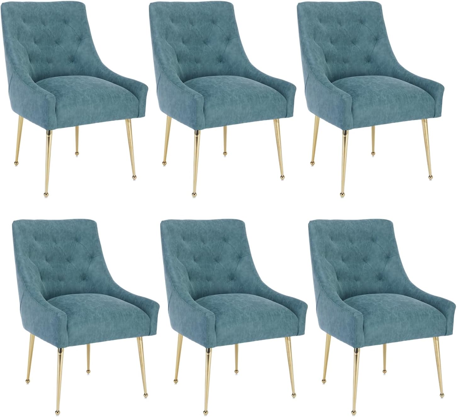 Dining Chairs Set of 6, Gold Leg Side Chair Faux Leather Vanity Mid-Century with Metal Legs Upholstered PU Leather Luxury Accent Chairs Living Room Restaurant