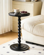 Small Round Side Table, Drink Table, Coffee Martini Table for Small Spaces Modern Accent End Table Nightstand with Solid Wood Leg for Living Room, Bedroom, Corners, and Office (Black)