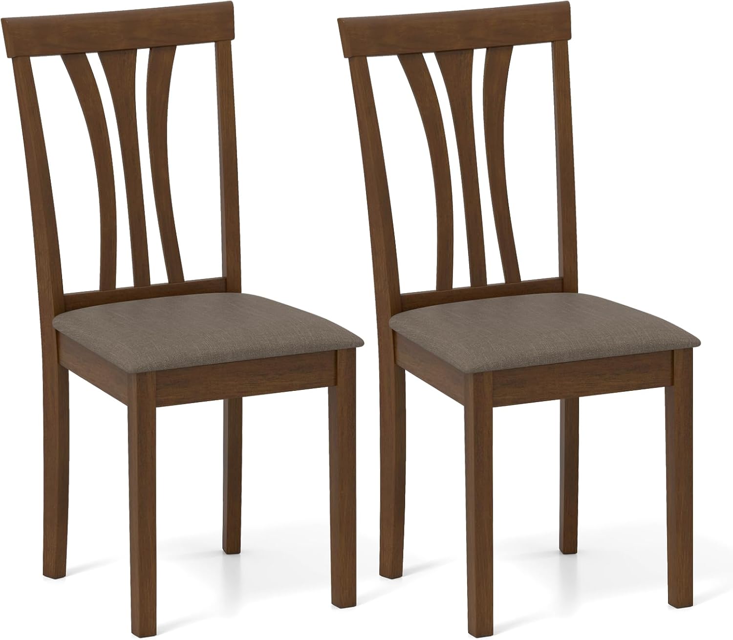 Giantex Wooden Dining Chairs Set of 2, Linen Fabric Upholstered Kitchen Armless Chair w/Rubber Wood Frame, Padded Seat, High Curved Back, Farmhouse Accent Side Chairs for Living Room (Brown+Gray)