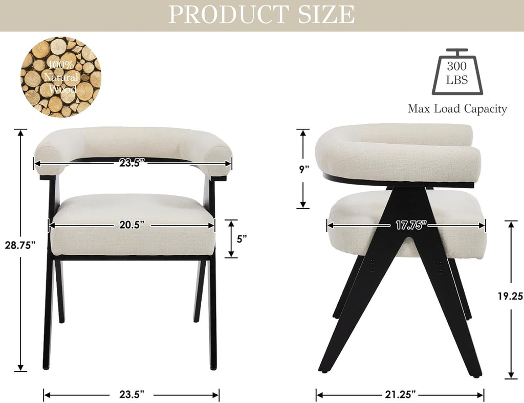CIMOTA Set of 8 Mid-Century Modern Barrel Dining Chairs with Arms, Fabric Upholstered Kitchen & Dining Room Chairs with Black Wood Legs Contemporary Armchairs Accent Side Chairs, Cream White
