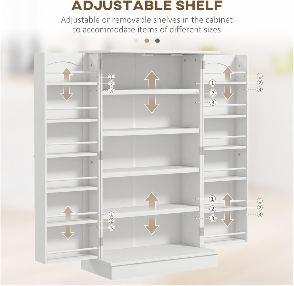 Kitchen Pantry Storage Cabinet W/ 5-Tier Shelving, 12 Spice Racks,for Kitchen