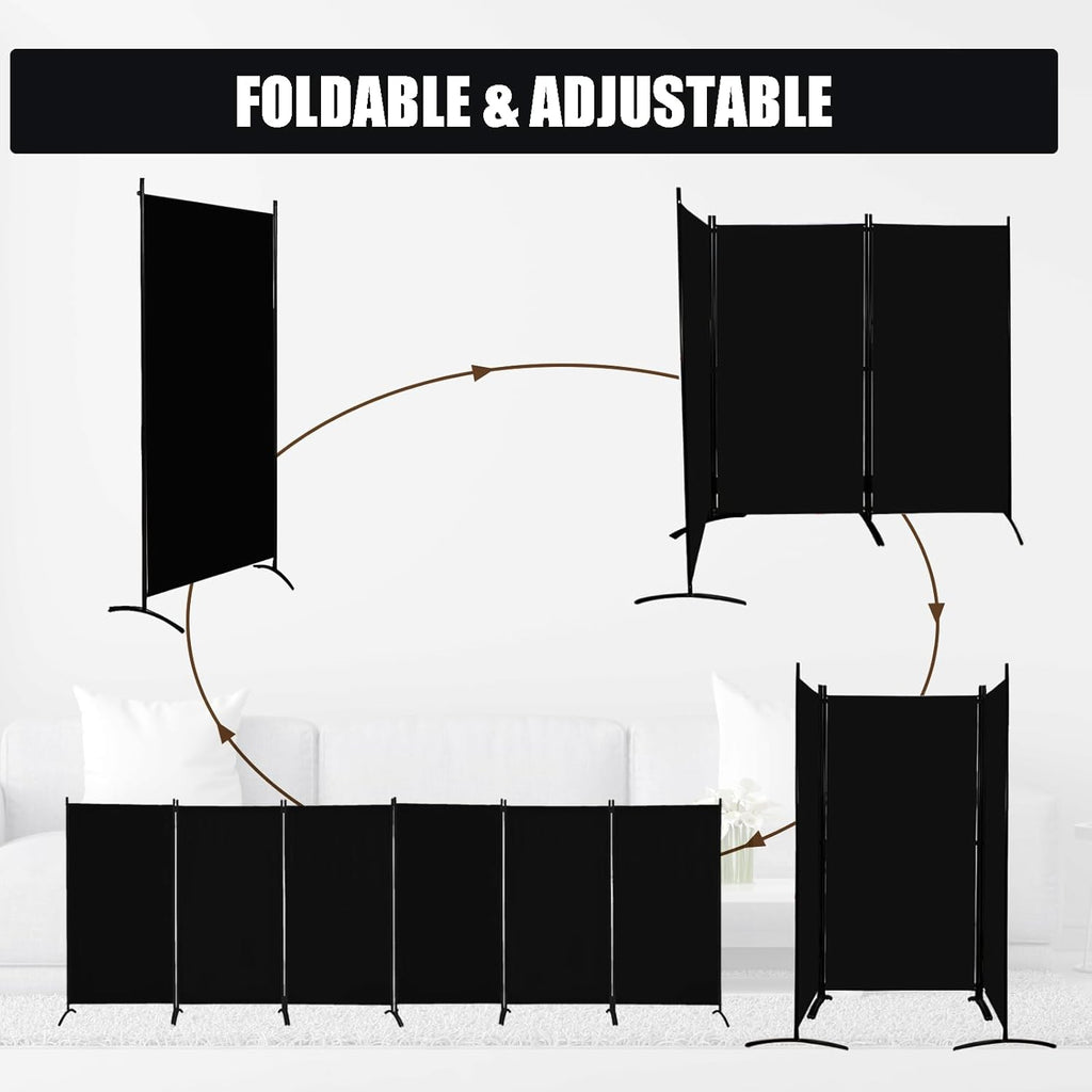 Room Divider-Folding Privacy Screens, 6 ft Partition Room Dividers Wall for Separation, Home, Office, Classroom, Studio (Black, 6 Panel)