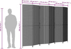 Poly Rattan Room Divider 6 Panels Gray, Privacy Screen with Powder-Coated Steel Frame, Foldable Partition for Indoor Outdoor Use, Blocks Sunlight