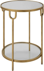Two Tier Round Accent Table Antique Gold Iron Frame Mirrored Top Tempered Glass Shelf Modern Side Table Living Room Bedroom End Table Decorative Furniture
