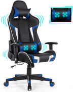 GYMAX Gaming Chair, Massage Gaming Chairs for Adults with Headrest, Lumbar Support & Armrest, Video Computer Reclining Gaming Chair, Office Desk Gamer Task Chair (Blue)