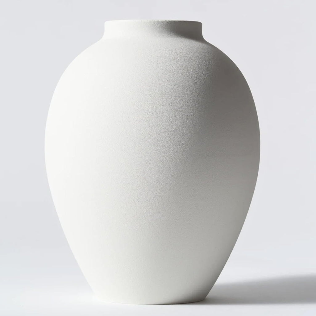White Vase for Home Decor - Modern Farmhouse Ella Flower Vase for Table, Mantel & Shelf Decorations - Round Iron Decorative Vase 9 Inch Tall - Matte Finish Centerpiece