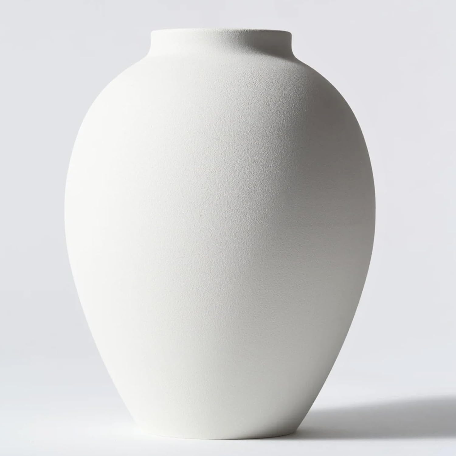 White Vase for Home Decor - Modern Farmhouse Ella Flower Vase for Table, Mantel & Shelf Decorations - Round Iron Decorative Vase 9 Inch Tall - Matte Finish Centerpiece