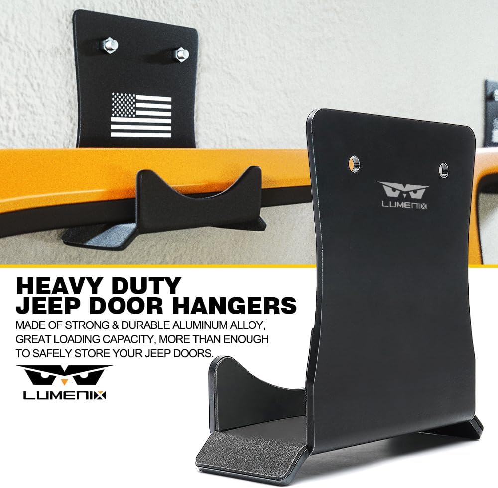 LUMENIX Heavy Duty Door Storage Hangers Bracket, Wall-Mounted Systems Kits Doors Holder Racks Compatible with 1956-2025 Jeep Wrangler CJ YJ TJ JK JKU JL JLU LJ JT (4 PCS, U.S. America Flag Pattern)