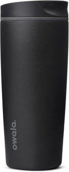 Owala SmoothSip Slider Ceramic-Lined Insulated Stainless Steel Coffee Tumbler, No Metallic Taste Reusable Travel Mug, Hot Iced Coffee Cup, BPA Free 20 oz, Very, Very Dark
