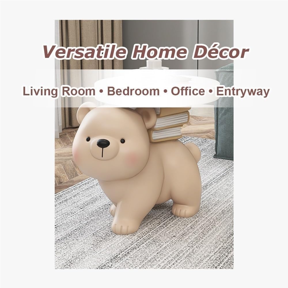 Decorative Sculpture Side Table, Floor Couch Table with Tray Tabletop, End Table with Non-Slip Base, Room Decor Bear Table for Living Room, Bedroom, Study, Office(Gray)