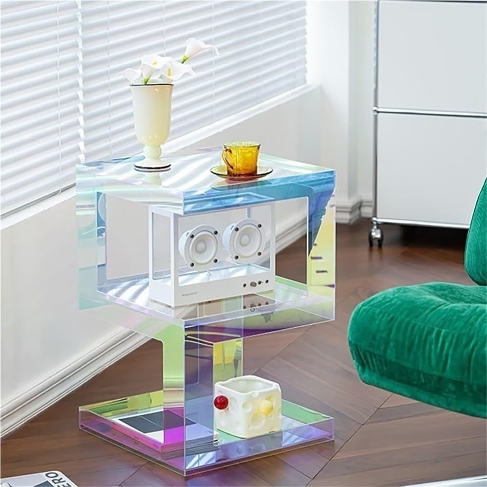 Modern Acrylic Side Table, Clear Acrylic Nightstand, Multifunctional End Table, 3-Tier, No Assembly Required