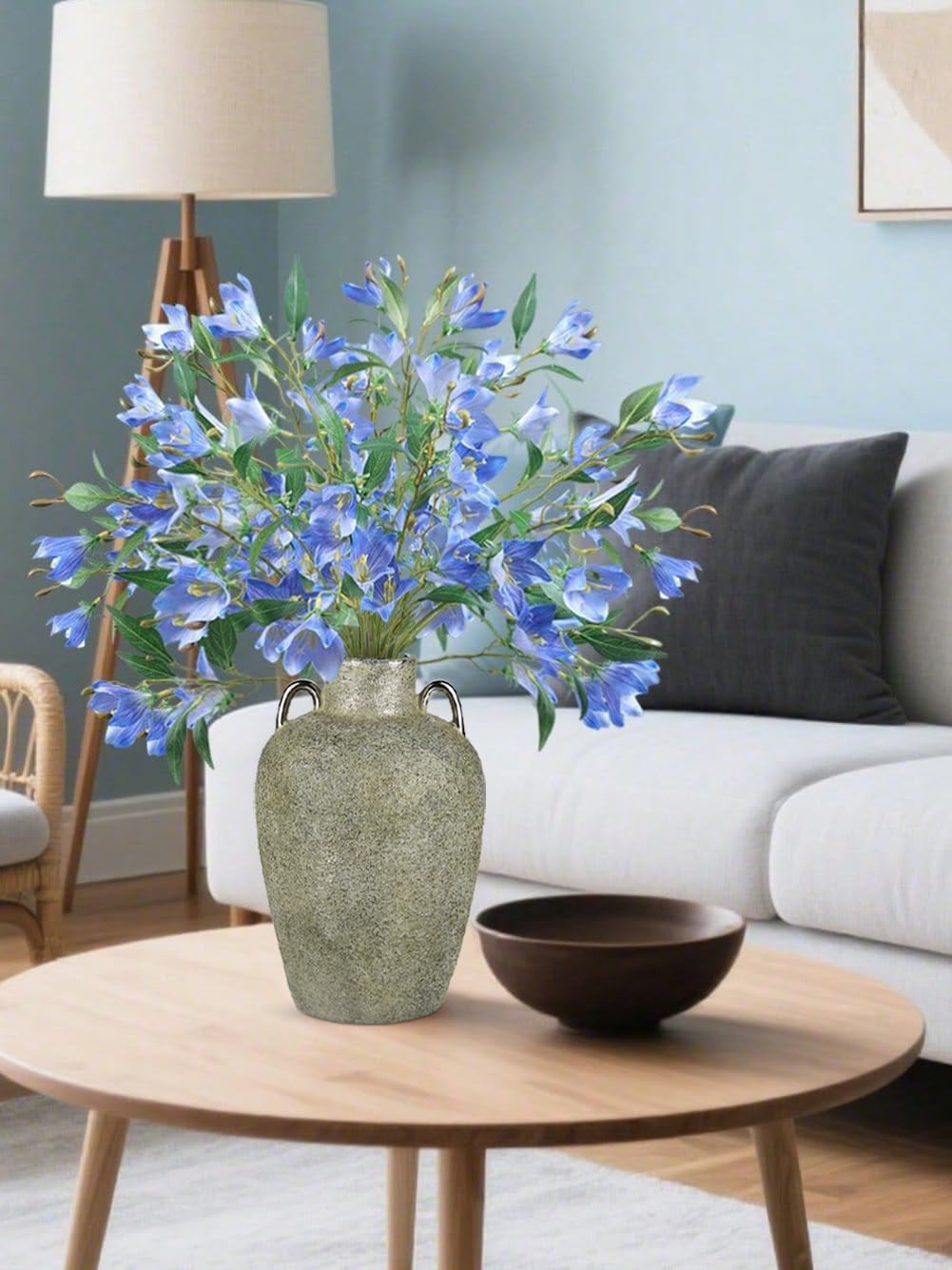 Large Antique Ceramic Flower Vase, 11.2" Tall Decorative Vintage Vases with Gold Handles, Rustic Glazed Farmhouse Vase for Home Decor, Living Room, Bedroom, Entryway, Desk, Shelf & Table Centerpiece