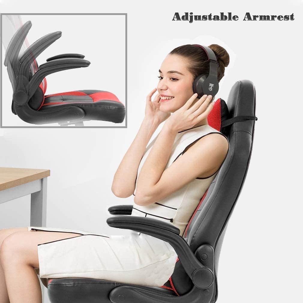 Gaming Desk Chair PC Gaming Chair Gamer Chair, Comftorable Ergonomic PU Leather Computer Office Chair with Lumbar Support Flip Up Arms, High Back Executive Gaming Stuff for Girl Kids Adults (Red)