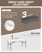 FanttikOutdoor 6ft Folding Table, 3 Heights, One-Handed Height Adjustment, Gravity Lock, Carry Handle, Indoor Outdoor Heavy Duty Fold-in-Half Portable Utility Table, Party, Black Zeta X6 Pro