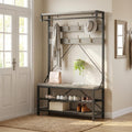 39.9" Industrial Hall Tree Coat Rack, with Bench & Shoe Storage, Entryway Organizer with 8 Sturdy Hooks & Hanging Bar, Large Shoe Rack with Storage Shelf, Steel Frame, Farmhouse Wood Look Accent, Grey
