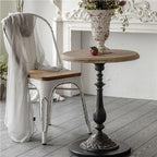 Country Round Table, Pedestal Side Table with Handcrafted Vintage Finish, Retro Accent End Table for Living Room or Dining Room(Black)
