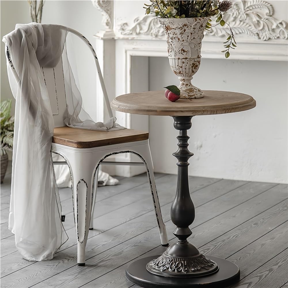 Country Round Table, Pedestal Side Table with Handcrafted Vintage Finish, Retro Accent End Table for Living Room or Dining Room(Black)
