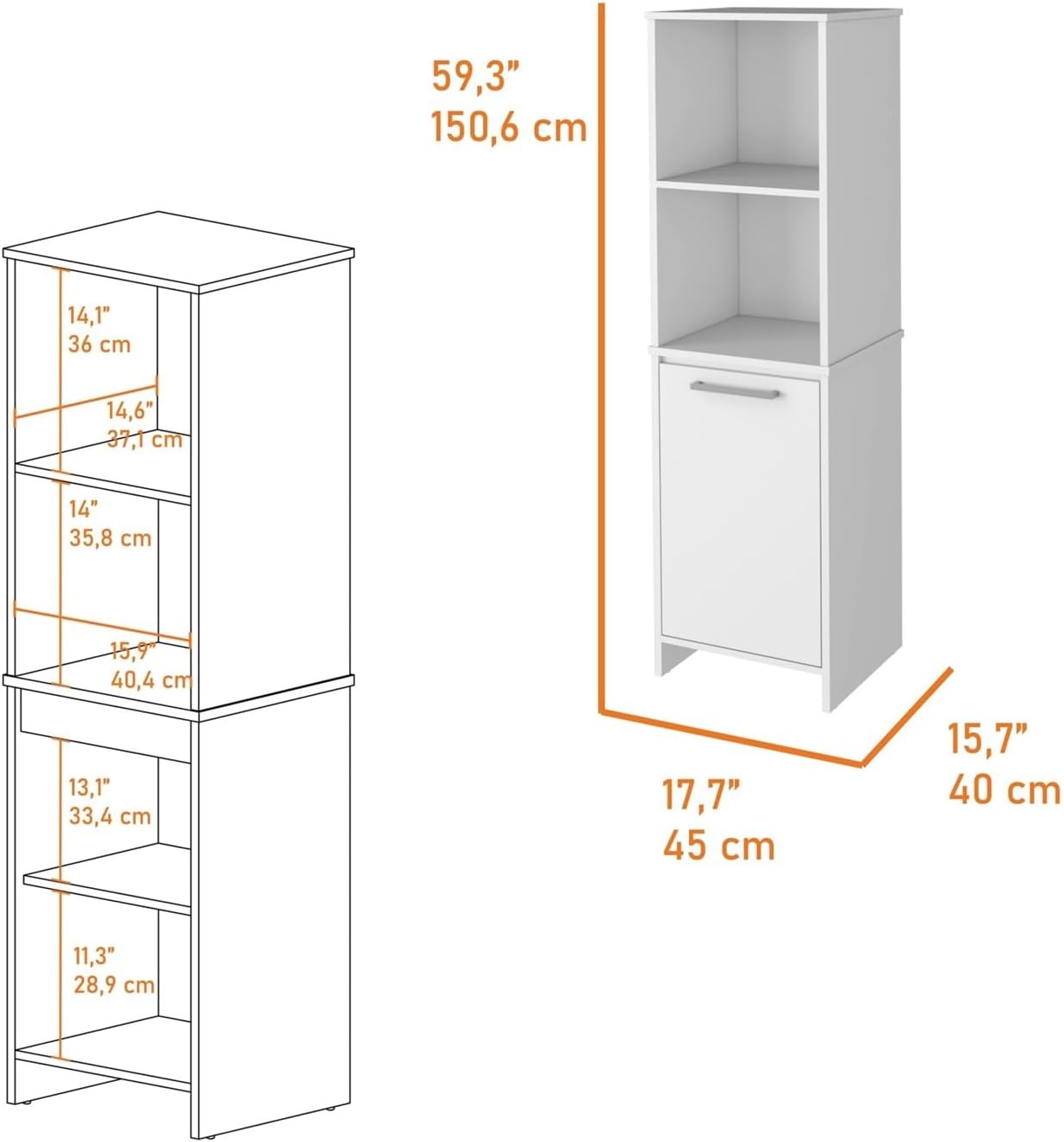 Kitchen Pantry, Two External Shelves, Single Door Cabinet, Two Interior Shelves White,for Kitchen