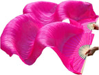 2PCS Silk Belly Dance Fans Real Veils Hand White Color