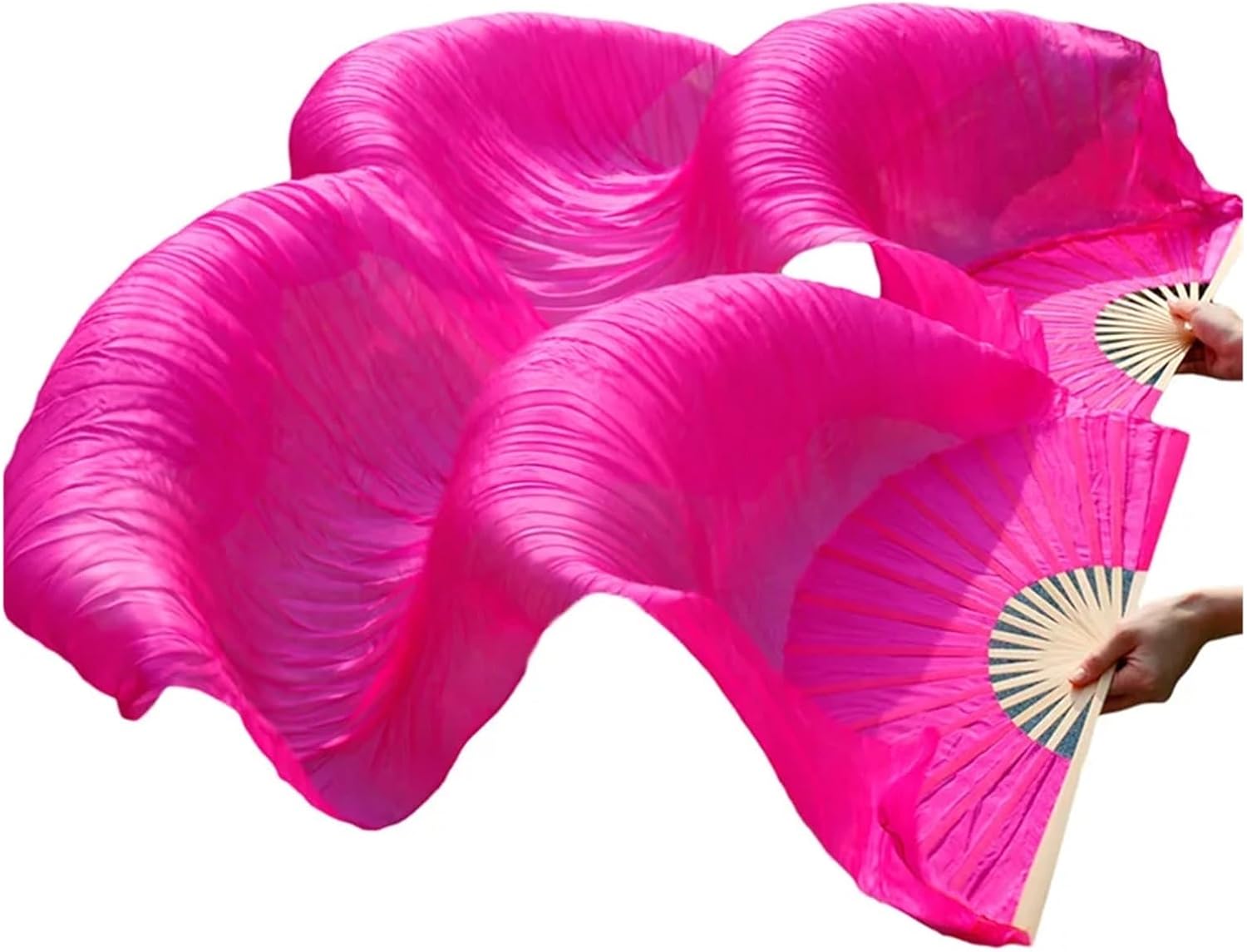 2PCS Silk Belly Dance Fans Real Veils Hand White Color