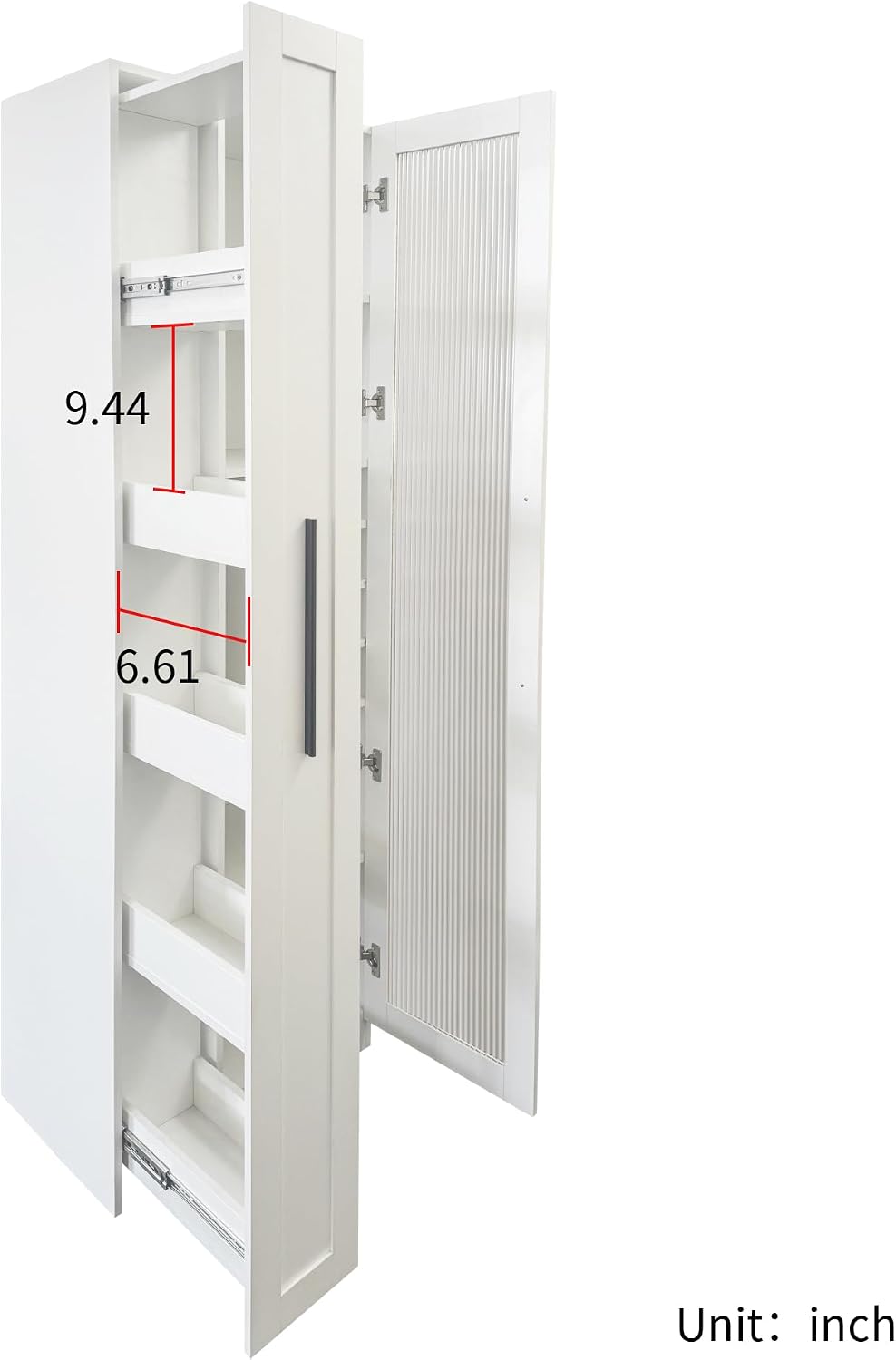 White Farmhouse Pantry Cabinet with Pull Out Shelf & Glass Door, Multifunctional Kitchen Storage Organizer, Bar & Dining Room Cupboard